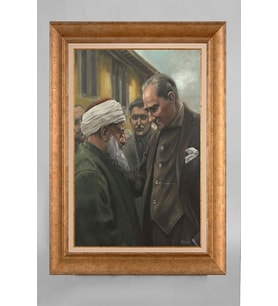 Altın Varaklı Çerçeveli Paspartulu Atatürk Tablo a287 (Gold)