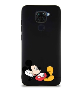Xiaomi Redmi Note 9 Soft Premier Kapak Mickey Mouse-F Tasarımlı Silikon Kılıf - Siyah (Şeffaf)