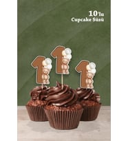 Ayıcık Temalı 1 Yaşında Cupcake Süsü '10lu