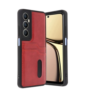 Realme C65 Sara Kartvizitli Deri Kılıf - Kırmızı