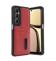 Realme C65 Sara Kartvizitli Deri Kılıf - Kırmızı