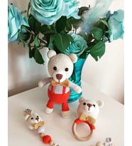 Amigurumi Sevimli Ayıcıklar Uyku Arkadaşı Çıngıraklı Dİş Kaşıyıcı ve Emzik Zinciri Set