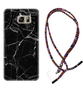 Samsung S7 Edge S20 Fe Plus Ultra S21 S22 Kılıf Boyun Asklı Rasta Silikon Fragile Black Mermer 1378