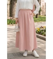 Cepli Beli Lastikli Poplin Etek 1727 - Pembe