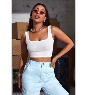 Kadın Beyaz Kalın Askılı Crop Top Büstiyer