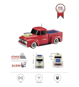 Torima D44 Kırmızı Kamyon Bluetooth Hoparlör FM-USB-TF Destekli Güneş Enerjili Speaker