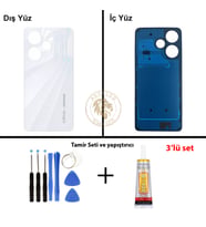 Infinix Hot 30 Beyaz Uyumlu Arka Kapak + Yapıştırıcı ve Vida Seti Arka Cam Batarya Pil Kapağı