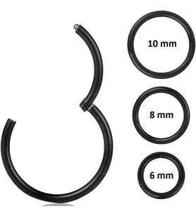 Düz Siyah Renk Halka Cerrahi Çelik Piercing Takımı 3'lü Set (Çok Renkli)