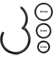 Düz Siyah Renk Halka Cerrahi Çelik Piercing Takımı 3'lü Set (Çok Renkli)