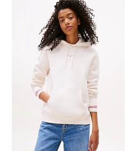 Tommy Hilfiger TJW Normal Kesim Linear Kapüşonlu Kadın Beyaz Sweatshirt DW0DW21963YBH