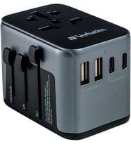 Verbatim Evrensel Seyahat Adaptörü Uta‑03, Priz Adaptörü, 2 Usb‑A Ve 3 Usb-C Bağlantı Noktası, Dizüs