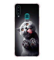PrintiFy Samsung Galaxy A20S Uyumlu Kedi 2 Baskılı Şeffaf Köşe Korumalı Antişok Kılıf
