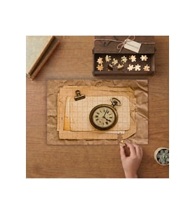 Eski Mektuplar ve Retro Saat Tasarımı 240 parça Ahşap Puzzle Ahşap Kutuda MP00438