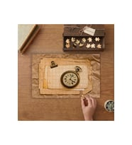 Eski Mektuplar ve Retro Saat Tasarımı 240 parça Ahşap Puzzle Ahşap Kutuda MP00438