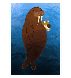 Cold Brew Kahveli Manatee Tablo Ahşap Poster Dekoratif