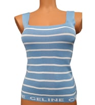 Mavi Beyaz Çizgili Kare Yaka Atlet Triko Bluz Crop S / M / L Beden Uyumlu (MAVI-BEYAZ)