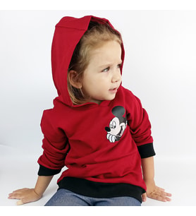 Çocuk Sweatshirt Kapüşonlu - Kırmızı Siyah - Baskılı