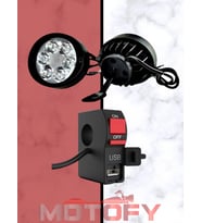 6 LEDLİ AYNA BAĞLANTILI AÇI AYARLI ULTRA GÜÇLÜ MOTOSİKLET SİS FARI VE GÜNDÜZ LEDİ + USB ŞARJ BAĞLANTILI AÇ KAPA BUTONU FULL SET