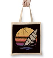 Vintage Windsurfer Retro Windsurfing Ocean Wave Surfing Bez Çanta Uzun Saplı