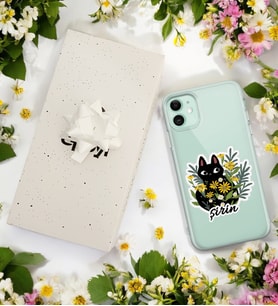 Cat Sticker Tasarımlı Kişiye Özel Şeffaf Telefon Kılıfı (Tüm Telefon Modelleri Mevcuttur.) - Hediye Kutulu