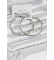 Gümüş Renk Pirinç Köşeli Kenar Halka 54 mm Kadın Küpe - TJ-BKP11768