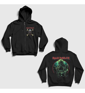 Presmono Unisex Siyah Wizard Metal Iron Maiden Sırt Baskılı Fermuarlı Kapüşonlu Sweatshirt 518270tt
