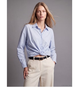 LCW Vision Mavi Bağlamalı Poplin Oversize Kadın Gömlek