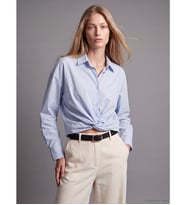 LCW Vision Mavi Bağlamalı Poplin Oversize Kadın Gömlek