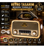 Gold Silver GS-1345 Nostaljik Görünümlü Retro Radyo (Güneş Panelli & El Fenerli)