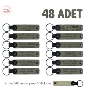 Kül Gri & Sütlü Kahve, Babyshower Partilerine Özel Hediyelik Anahtarlık 48'li Set, Bebek İsmi Yazılı
