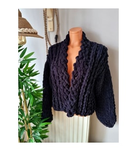 Siyah Puffy Polar Chunky Hırka, Ceket
