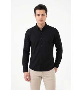 Erkek Spor Slim Fit Uzun Kol Petek Dokulu Gömlek BGL-ST05482