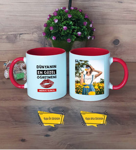 Kadın Öğretmene Hediye Kupa Bardak Kırmızı Fotoğraflı Öğretmenler Günü Hediyesi