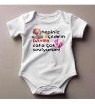 %100 Pamuklu Dayımı Daha Çok Seviyorum Temalı Kişiselleştirilebilir Baskılı Zıbın (Pamuk Beyaz)
