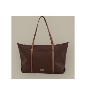 Çift Saplı Paraşüt Kumaş Büyük Boy Shopper Çanta Üniversite Ofis Anne Bebek Omuz Çantası (47x30x15) (Acı Kahve)
