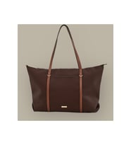 Çift Saplı Paraşüt Kumaş Büyük Boy Shopper Çanta Üniversite Ofis Anne Bebek Omuz Çantası (47x30x15) (Acı Kahve)