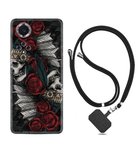 Huawei Nova Y70 Y90 Nova 9 SE  Kılıf Boyun Askılı Silikon Skull Rose 1673