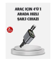 Mey İthalat® Araç Şarj Cihazı 4 Portlu 66W Hızlı Şarjlı LED Işıklı ve 180° Dönebilir
