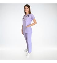 Unisex Lila Terikoton Scrubs Doktor Hemşire  Alt Üst Takım
