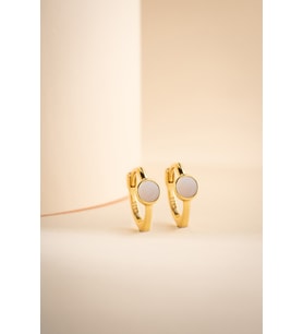 925 Ayar Gümüş Gold Kaplama 12 mm Sedef Taşlı Halka Küpe