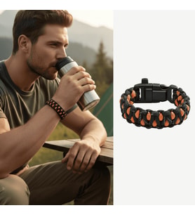 Pusulalı Çakmaklı Taktik Paracord Bileklik - Alev Kamuflaj Desen - Kamp ve Doğa Sporları İçin