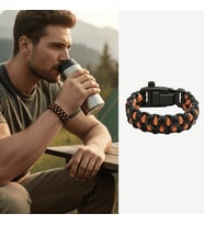 Pusulalı Çakmaklı Taktik Paracord Bileklik - Alev Kamuflaj Desen - Kamp ve Doğa Sporları İçin