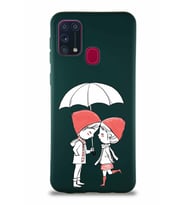 Samsung Galaxy M31 Soft Premier Kapak Aşk Tasarımlı Silikon Kılıf - Yeşil (Şeffaf)