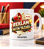 Reklam Metin Yazarı Kupa Bardak Megafon ve Fikir Ampulü Desenli