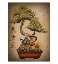 Bonsai Kurbağa Tablo Ahşap Poster Dekoratif