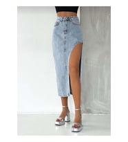 2094 Kadın Likrasız Yandan Yırtmaçlı Jeans Kot Denim Etek (Kar Beyaz)