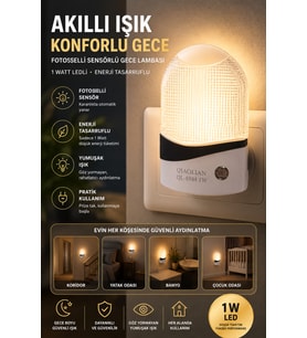 1 Watt Fotoselli Sensörlü LED Gece Lambası Otomatik Yanan Koridor Yatak Çocuk Odası Aydınlatma Beyaz