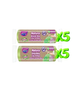 Natura Büzgülü Çöp Torbası 5 Orta Boy ve 5 Büyük Boy Paket