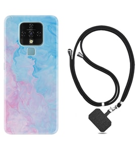 Tecno Camon 16 18P Pova Kılıf Boyun Askılı Silikon Pink Blue Abstract 1385