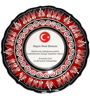 Armada çini 30 cm Resimli Baskılı El dekoru Kütahya Çini Tabak Kırmızı